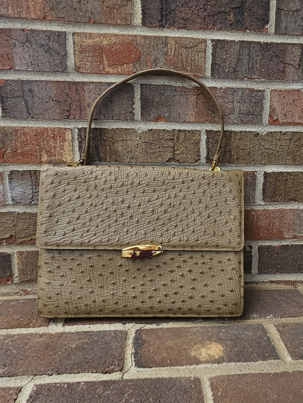 Vintage AFIF STORE Ostrich Leather Handbag 1950s 60s MCM Structured Purse